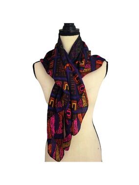 Vintage 90s Jewel Tone Geometric Print Silky Blend Scarf 34x34